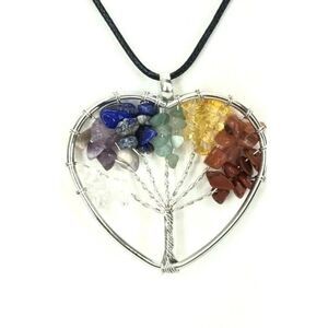 Crystal Chip Rough Pendant Necklace, Family Tree, Heart - 17" + 2" extender